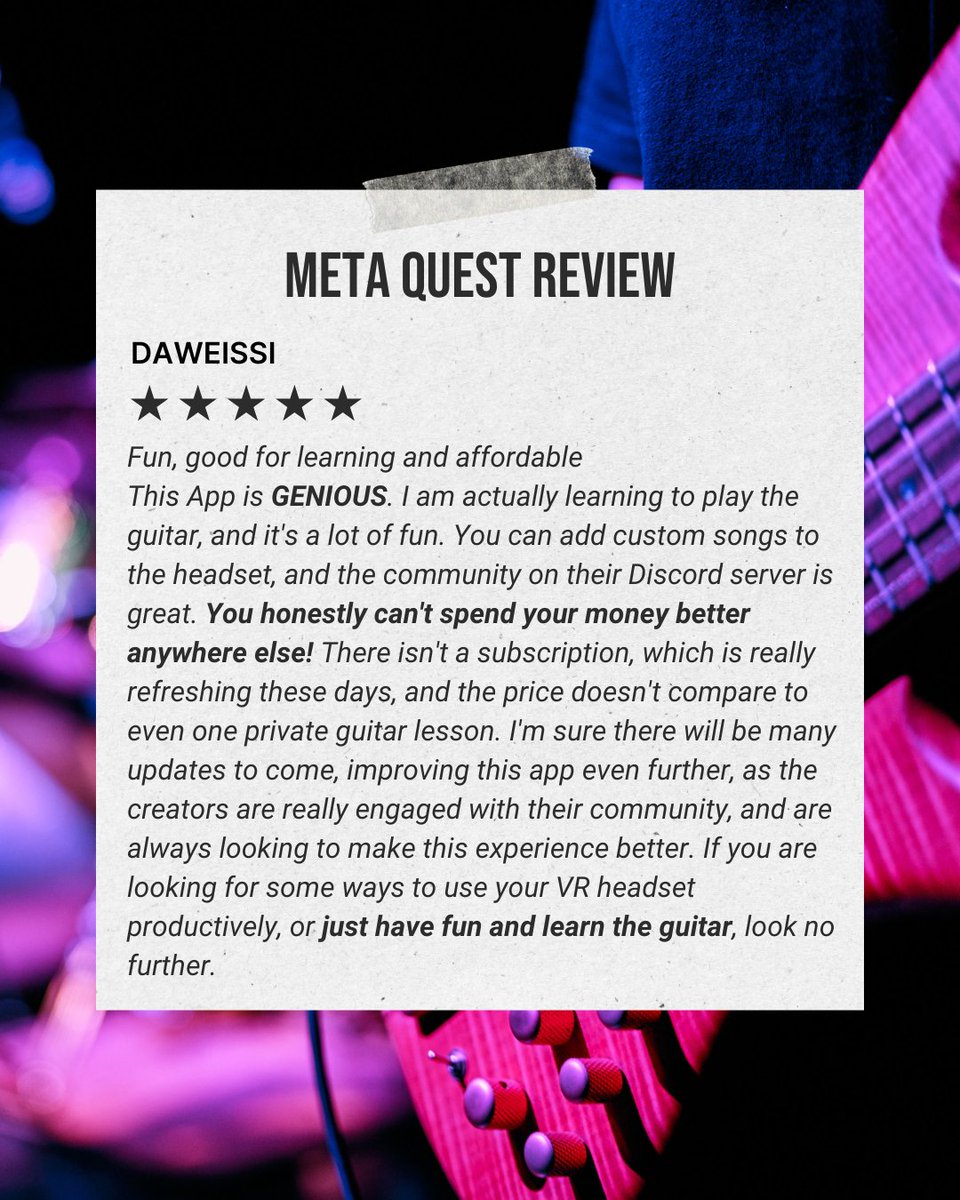immerrock's tweet image. 🎸💬 We LOVE hearing from our players!

#Guitar #GuitarLearning #MetaQuest #Quest3 #guitarist