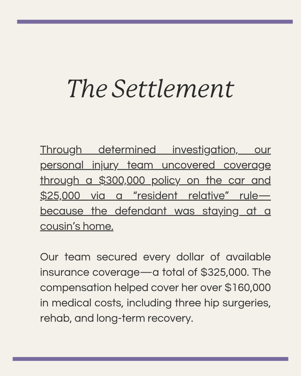 After a violent T-bone crash in Herndon left a 39-year-old mother of four with pelvic fractures and a torn hip labrum, our personal injury team got to work—and secured a $325K settlement. Curious how it happened? Swipe to learn more.👇