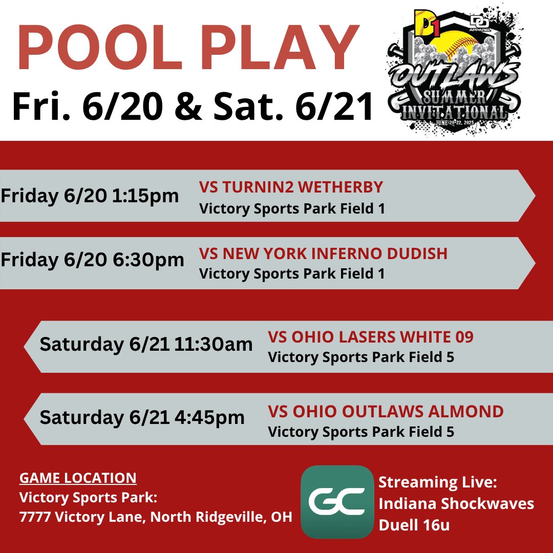 Updated Saturday schedule! We now play at 11:30 and 4:45 on Field 5.  See you there!