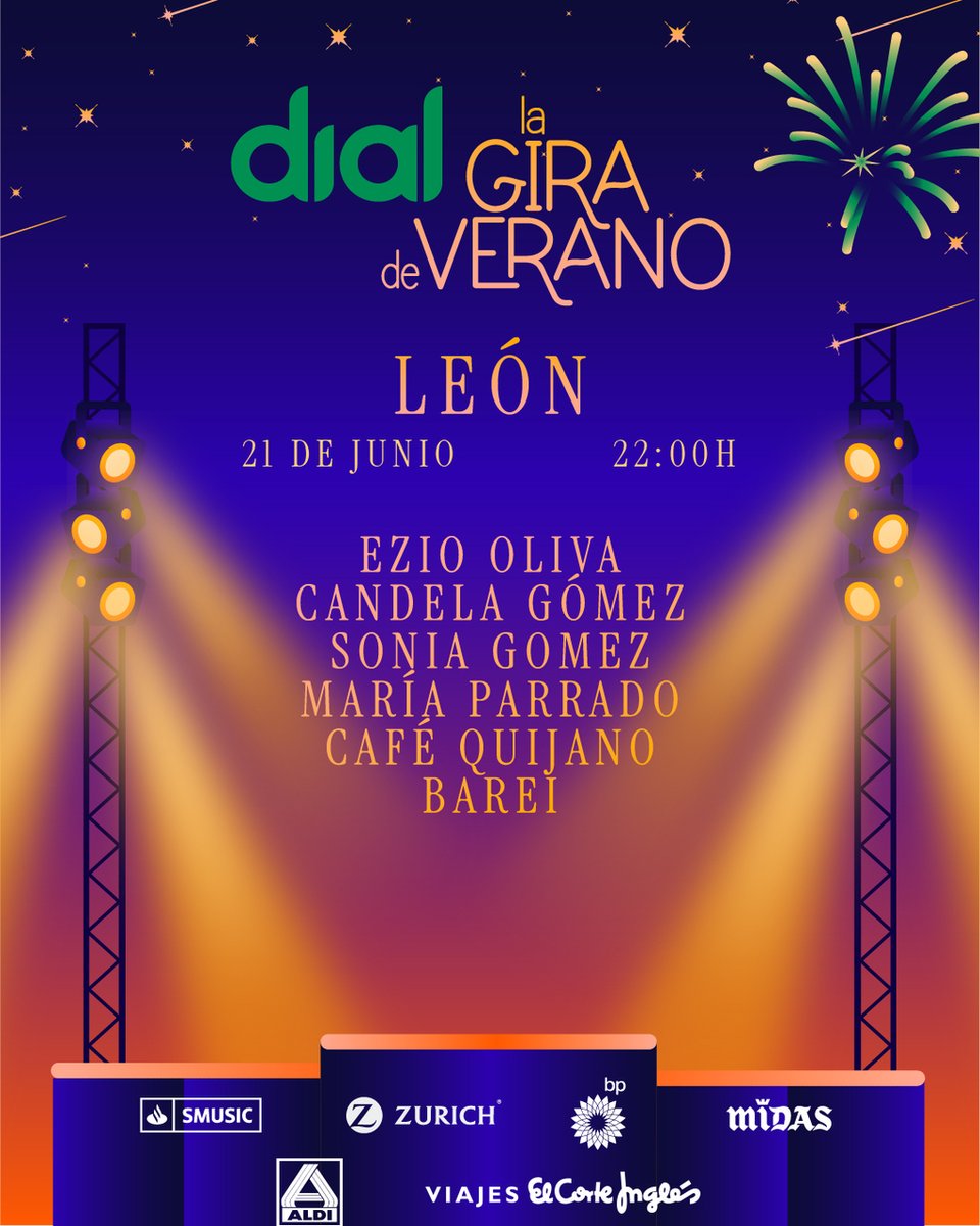 #GiraDeVeranoDial 🌞 21 JUNIO | LEÓN

⏰ 22:00 HRS
📍Explanada de la junta
🎙Con:
Ezio Oliva
<a href="/candelagomex/">Candela Gómez</a>
<a href="/ItsmeSoniaGomez/">Sonia Gómez</a>
<a href="/Mariaparradovoz/">Maria Parrado</a>
<a href="/Cafe_Quijano/">cafequijano</a>
<a href="/BAREI_MUSIC/">BAREI</a>