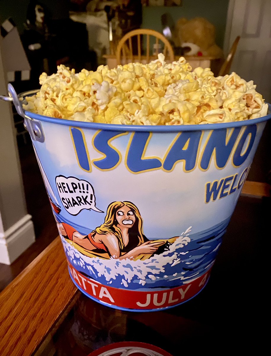 joefortunato's tweet image. Watching Jaws in my home theater today with my dog Hooper, dressed in his jaws T-shirt, me eating popcorn in my Jaws popcorn tin that I just got from the theater (while Hooper eats whatever falls on the floor! Lol) and it’s a perfect way to celebrate my favorite fish! 🦈🎬🎥🍿