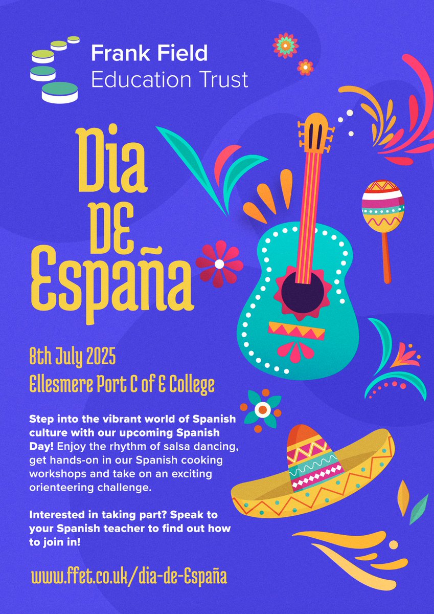 🇪🇸 🪇  Spanish Day 🪇 🇪🇸

Students from across FFET are invited to experience the sights, sounds, and flavours of Spain through a day packed with exciting activities! 🎉

To take part, students must speak with their Class Teacher. ✨

For more info 👇
ffet.co.uk/dia-de-espana