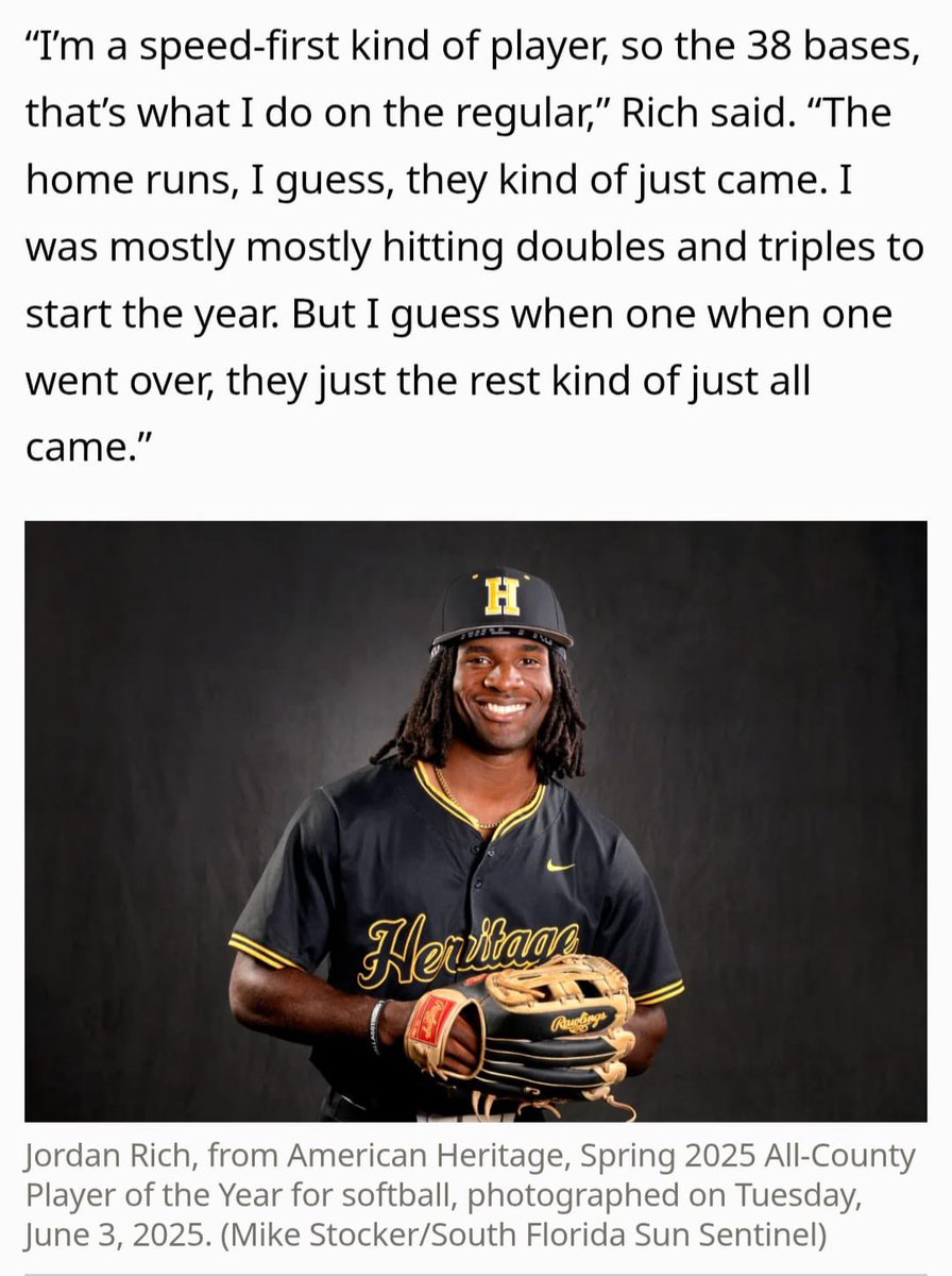 Jordan Rich (@jrichcertified) on Twitter photo Grateful to receive Sun Sentinel Broward Player of the YearππΎ<a href="/BaseballAmerica/">Baseball America</a> <a href="/BenBadler/">Ben Badler</a> <a href="/PrepBaseballFL/">Prep Baseball Florida</a> <a href="/SunSentinel/">South Florida Sun Sentinel</a> Grateful to receive Sun Sentinel Broward Player of the YearππΎ<a href="/BaseballAmerica/">Baseball America</a> <a href="/BenBadler/">Ben Badler</a> <a href="/PrepBaseballFL/">Prep Baseball Florida</a> <a href="/SunSentinel/">South Florida Sun Sentinel</a>