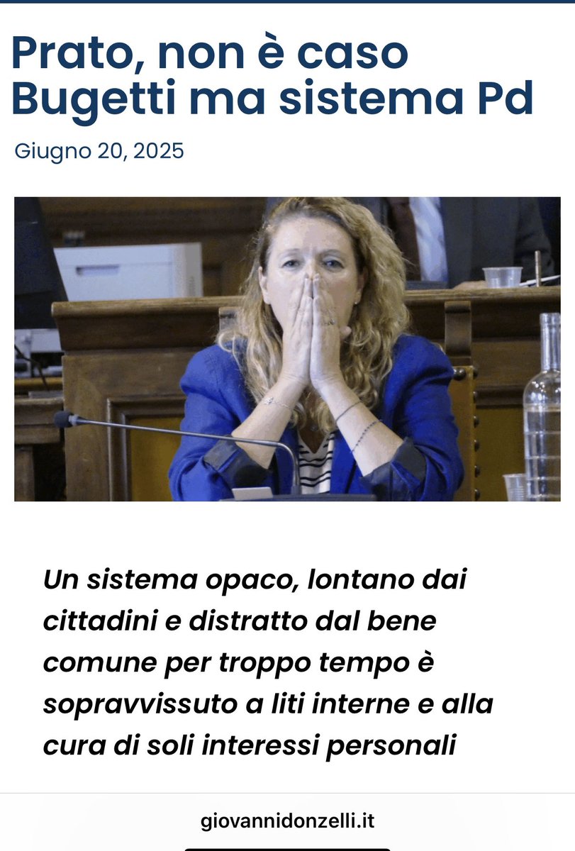 Donzelli's tweet image. A Prato casca l’amministrazione del PD travolta dagli scandali.
Ma non pensino di risolvere tutto con le dimissioni del Sindaco!
Non c’è un “Caso #Bugetti” o un “Caso #Prato”. C’è un sistema PD ormai asfittico in #Toscana
Leggi qui
👇🏻👇🏻👇🏻
giovannidonzelli.it/attivita/prato…
