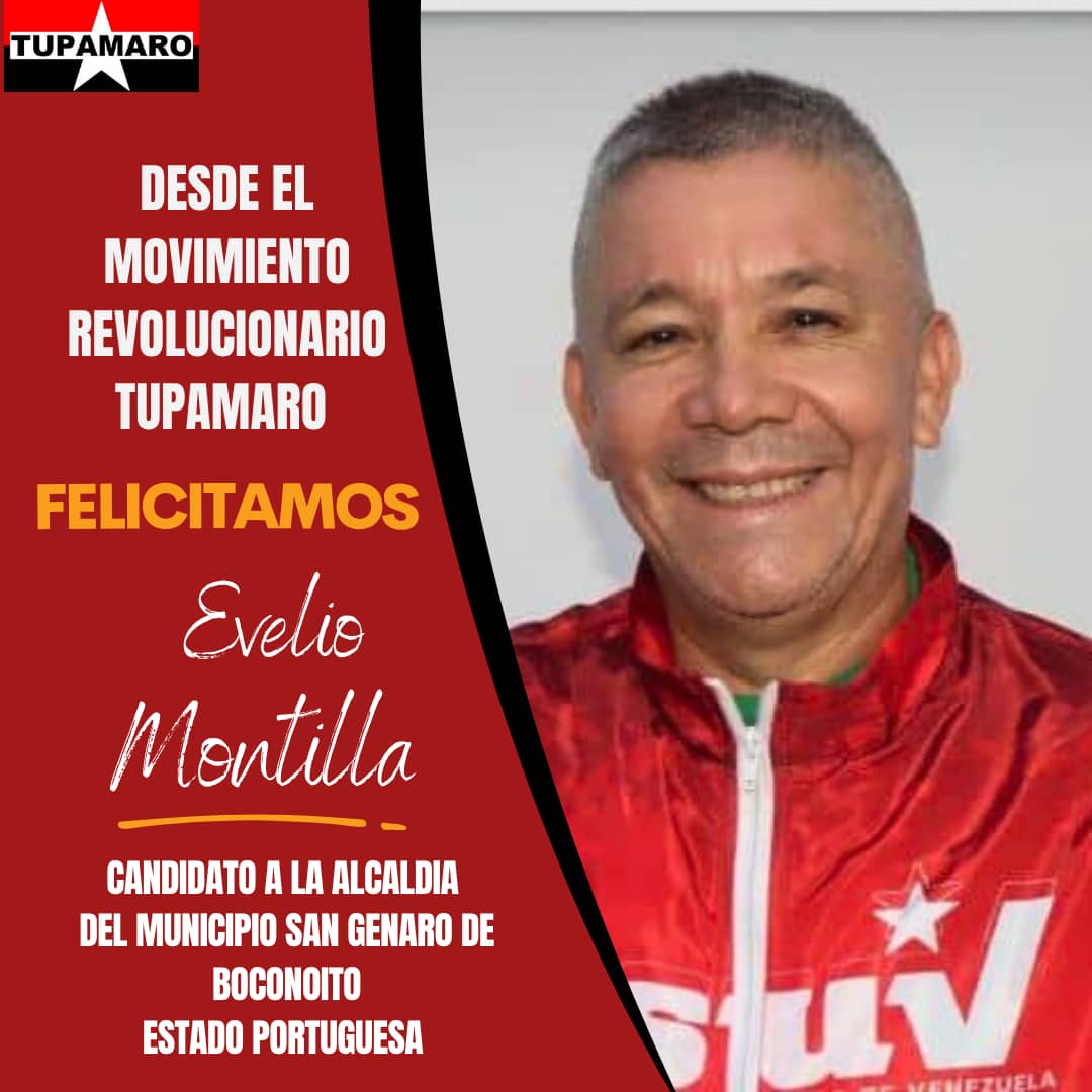 @PORTUGUESAMRT2 (@portuguesamrt2) on Twitter photo Militancia TUPAMARO del Edo Portuguesa Felicita al camarada Evelio Montilla como candidato a la Alcaldía del Municipio San Genaro de Boconoito.
¡En unidad lograremos dar la Victoria Popular!
<a href="/NicolasMaduro/">Nicolás Maduro</a>
#TupamaroEjemploDeLucha
#ComunaONada Militancia TUPAMARO del Edo Portuguesa Felicita al camarada Evelio Montilla como candidato a la Alcaldía del Municipio San Genaro de Boconoito.
¡En unidad lograremos dar la Victoria Popular!
<a href="/NicolasMaduro/">Nicolás Maduro</a>
#TupamaroEjemploDeLucha
#ComunaONada