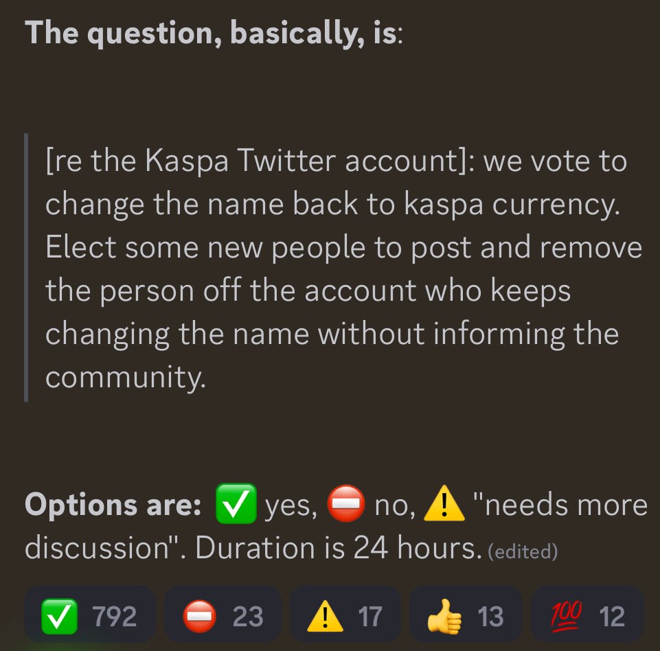 Mr. Kaspa (@kaspaguru) on Twitter photo A vote to bring back the old <a href="/KaspaCurrency/">Kaspa City</a> name overwhelmingly passed in Discord
So why is âKaspa Cityâ still being used? A vote to bring back the old <a href="/KaspaCurrency/">Kaspa City</a> name overwhelmingly passed in Discord
So why is âKaspa Cityâ still being used?
