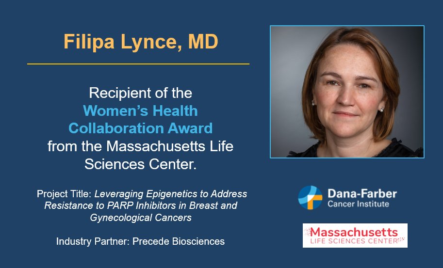 Dana-Farber’s Breast Oncology Center (@dfci_breastonc) on Twitter photo Congratulations to Dr. Filipa Lynce (<a href="/FilipaLynce/">Filipa Lynce, MD, FASCO 🇵🇹 🇺🇸</a>) recipient of the Women’s Health Collaboration Award
from the <a href="/MALifeSciences/">Massachusetts Life Sciences Center</a>! This award supports collaborative projects that aim to improve the discovery, technical innovation, and analysis of datasets to answer pressing life Congratulations to Dr. Filipa Lynce (<a href="/FilipaLynce/">Filipa Lynce, MD, FASCO 🇵🇹 🇺🇸</a>) recipient of the Women’s Health Collaboration Award
from the <a href="/MALifeSciences/">Massachusetts Life Sciences Center</a>! This award supports collaborative projects that aim to improve the discovery, technical innovation, and analysis of datasets to answer pressing life