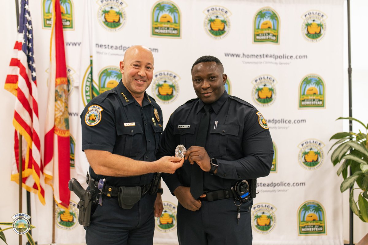 MKnappDade's tweet photo. 2 new officers swore in today. After the oath came the badge-pinning—made even sweeter with moms, dads, and loved ones. Welcome to the Homestead PD. Your journey starts now, and we’ve got your six every step of the way.
#HomesteadPD https://t.co/wopvXzfeed