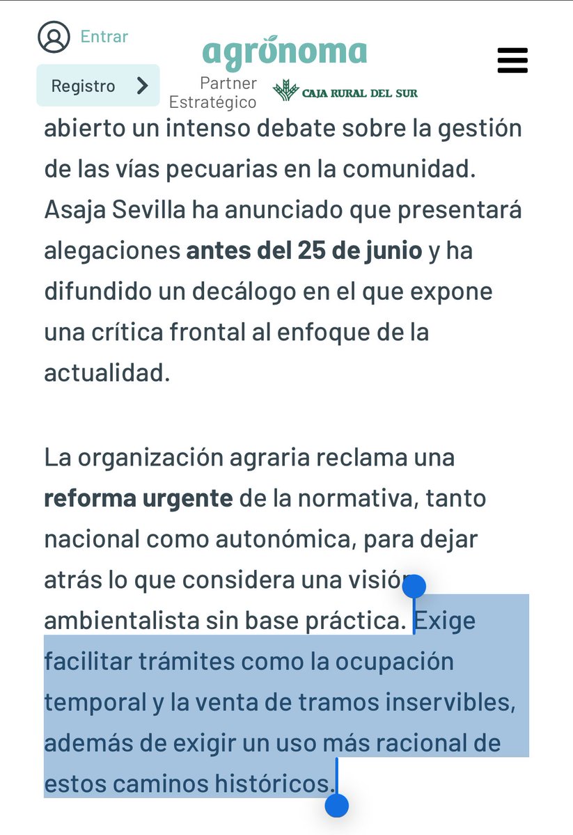 PICPublicos's tweet image. ◾️ASAJA pretende enajenar bienes de dominio público como son las vías pecuarias y caminos públicos que vertebran el territorio y conectan nuestros pueblos.

Olvidan que son imprescriptibles, inalienables e inembargables.

La usurpación no es un derecho‼️

sevilla.abc.es/agronoma/notic…