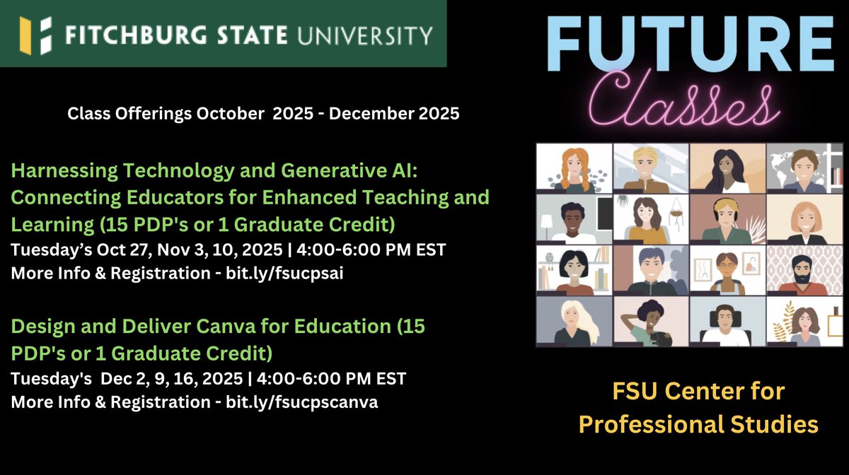 Craig Sheil (@csheil) on Twitter photo Future Graduate Course offerings <a href="/Fitchburg_State/">Fitchburg State</a> - #genai course: bit.ly/fsucpsai | <a href="/CanvaEdu/">Canva Education</a> course: bit.ly/fsucpscanva | Teaching w/multimedia & mobile course: fitchburgstate.edu/academics/grad⦠- Hope to see you in a future course! <a href="/mmarotta/">mmarotta</a> #aiedu #canvaedu Future Graduate Course offerings <a href="/Fitchburg_State/">Fitchburg State</a> - #genai course: bit.ly/fsucpsai | <a href="/CanvaEdu/">Canva Education</a> course: bit.ly/fsucpscanva | Teaching w/multimedia & mobile course: fitchburgstate.edu/academics/grad⦠- Hope to see you in a future course! <a href="/mmarotta/">mmarotta</a> #aiedu #canvaedu