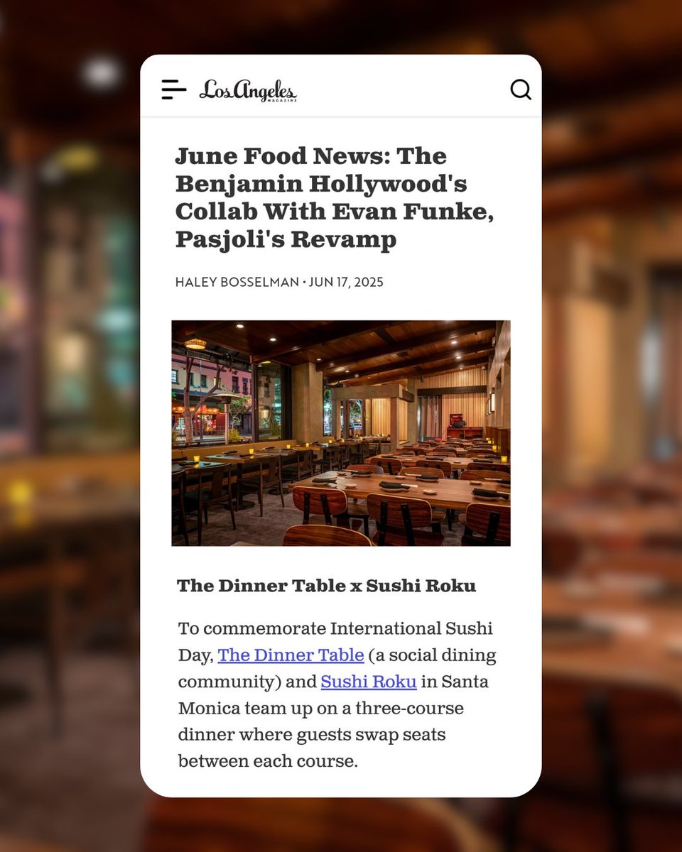 JS2 PR (@js2pr) on Twitter photo The Dinner Table and <a href="/SushiRokuSM/">Sushi Roku Santa Monica</a> teamed up to provide a unique dining event for International Sushi Day! Thanks to <a href="/LAmag/">Los Angeles Magazine</a> for including it in their list of International Sushi Day events! 🍣
✍️: <a href="/haleybosselman/">Haley Bosselman</a>
#JS2PR #SushiRoku #LosAngelesMagazine #TheDinnerTable The Dinner Table and <a href="/SushiRokuSM/">Sushi Roku Santa Monica</a> teamed up to provide a unique dining event for International Sushi Day! Thanks to <a href="/LAmag/">Los Angeles Magazine</a> for including it in their list of International Sushi Day events! 🍣
✍️: <a href="/haleybosselman/">Haley Bosselman</a>
#JS2PR #SushiRoku #LosAngelesMagazine #TheDinnerTable