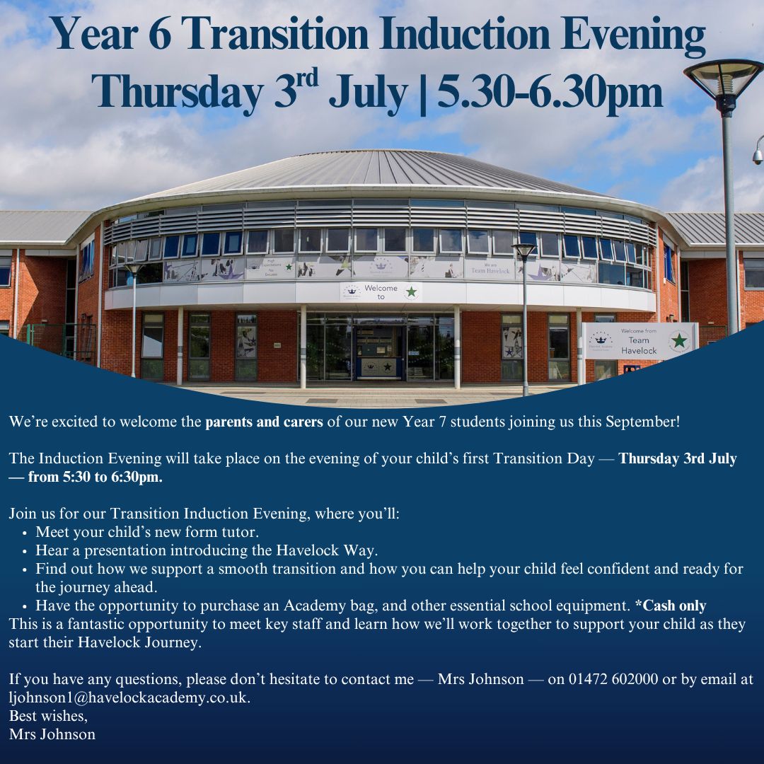 For Year 6s joining us in September for Year 7, details below of our induction evening for parents and carers on Thursday 3rd July between 5.30pm and 6.30pm 👇👇👇