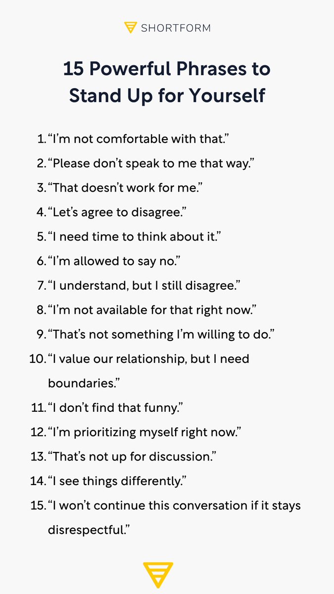 _shortform's tweet image. 15 Powerful Phrases to Stand Up for Yourself 👇