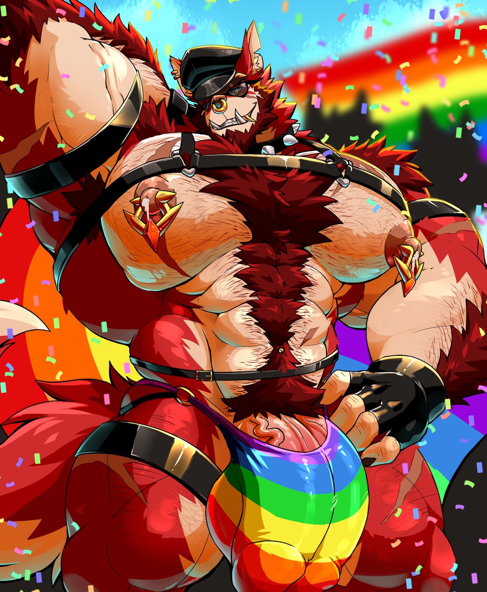 🏳️‍🌈Happy Pride!!! 🏳️‍🌈
Ren's out here celebrating and ready to have fun with everyone!! 

Updated his design a bit more to make him hairier!  I'm really loving the super hairy dad look on him~