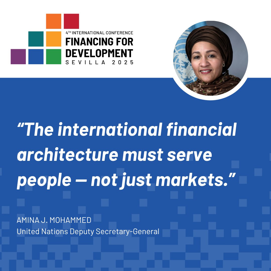 Amina J Mohammed (@aminajmohammed) on Twitter photo Too often, the financial system serves markets over people. We can do both.
#FfD4 is our chance to change that — and advance toward an international financial architecture that puts human needs and development first.
#FinancingOurFuture Too often, the financial system serves markets over people. We can do both.
#FfD4 is our chance to change that — and advance toward an international financial architecture that puts human needs and development first.
#FinancingOurFuture