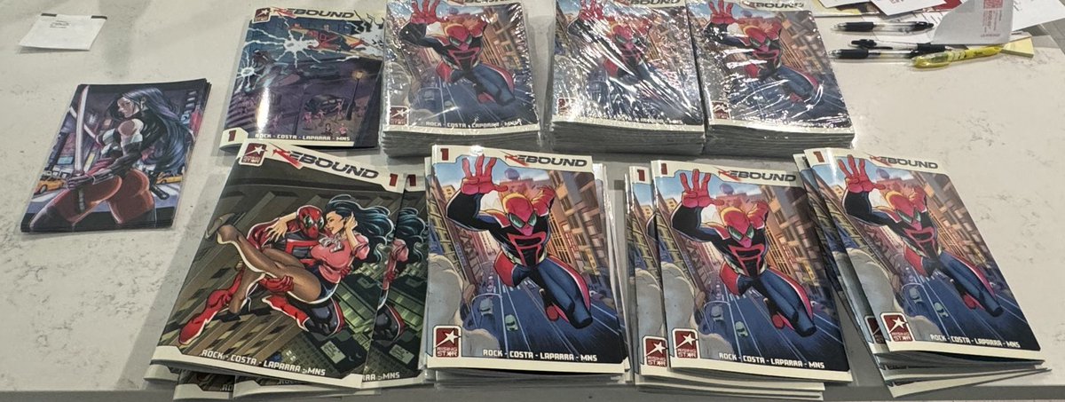 RisingStarCom's tweet image. I currently have 47 surplus copies of Rebound #1 in my home (the vast majority being Cover A), along with 31 surplus Systema art prints.
I was thinking of opening a "Second Chance" style campaign on Kickstarter, with an alternate account (so as to not interfere with Cosmo Girl…