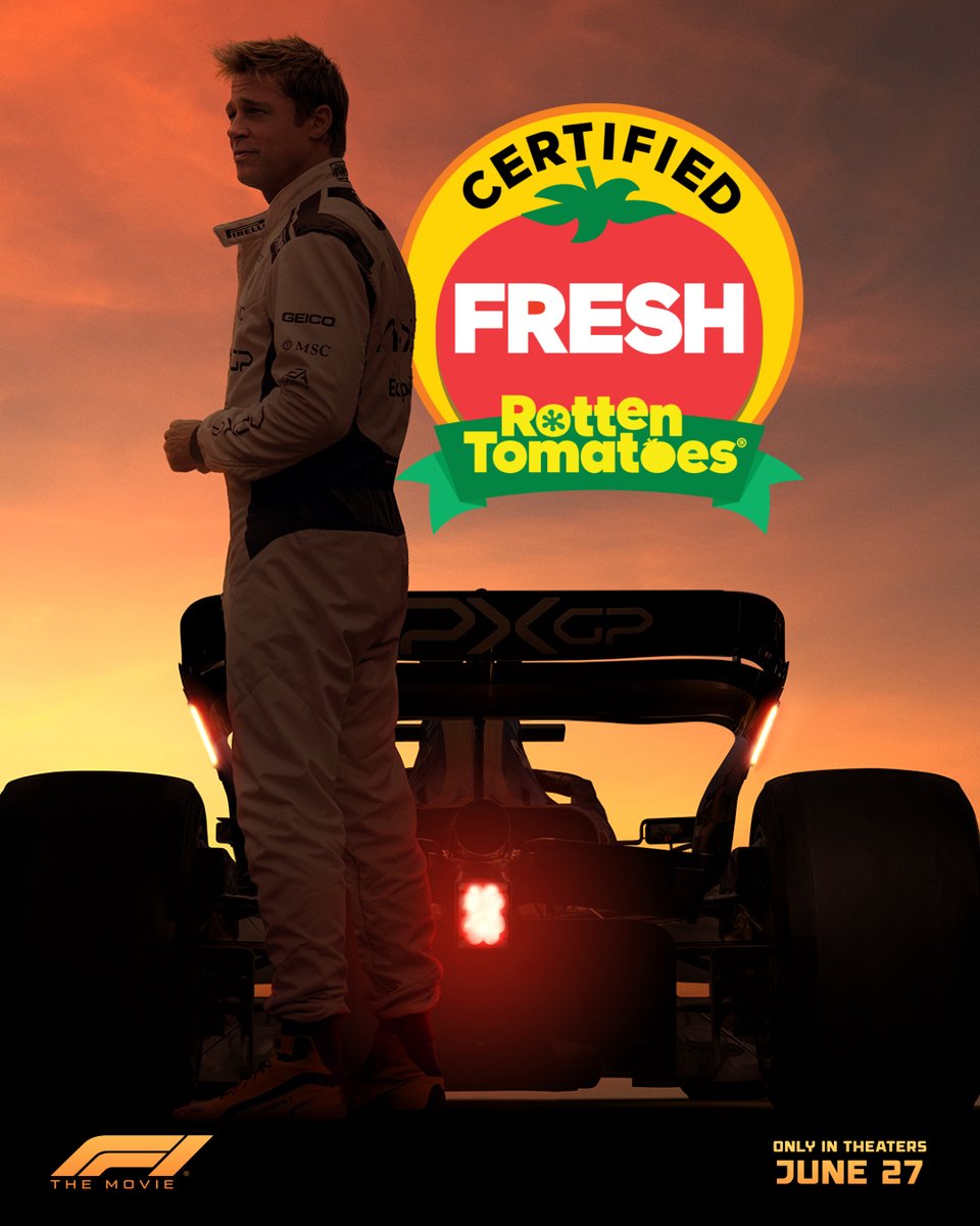 Let’s ride! #F1TheMovie is CERTIFIED FRESH at 89%! Experience it in theaters June 27 - get tickets now. fandan.co/F1TheMovie
