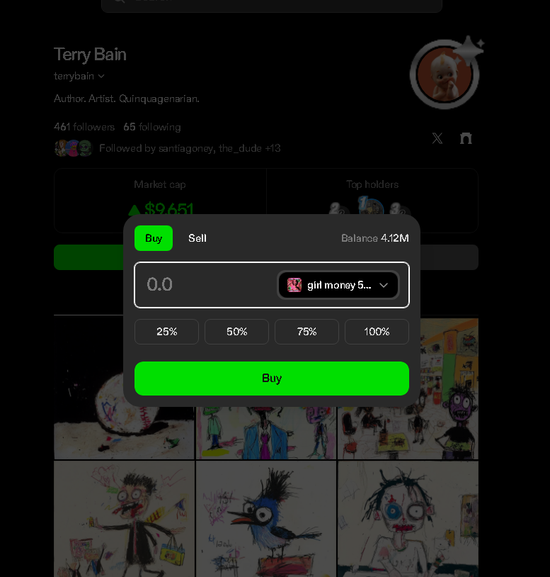 Using my art that are posts that are coins to buy coins that are really artists I love.
As they grow, I win. As I grow, they win. 
Devs really did something 🖤