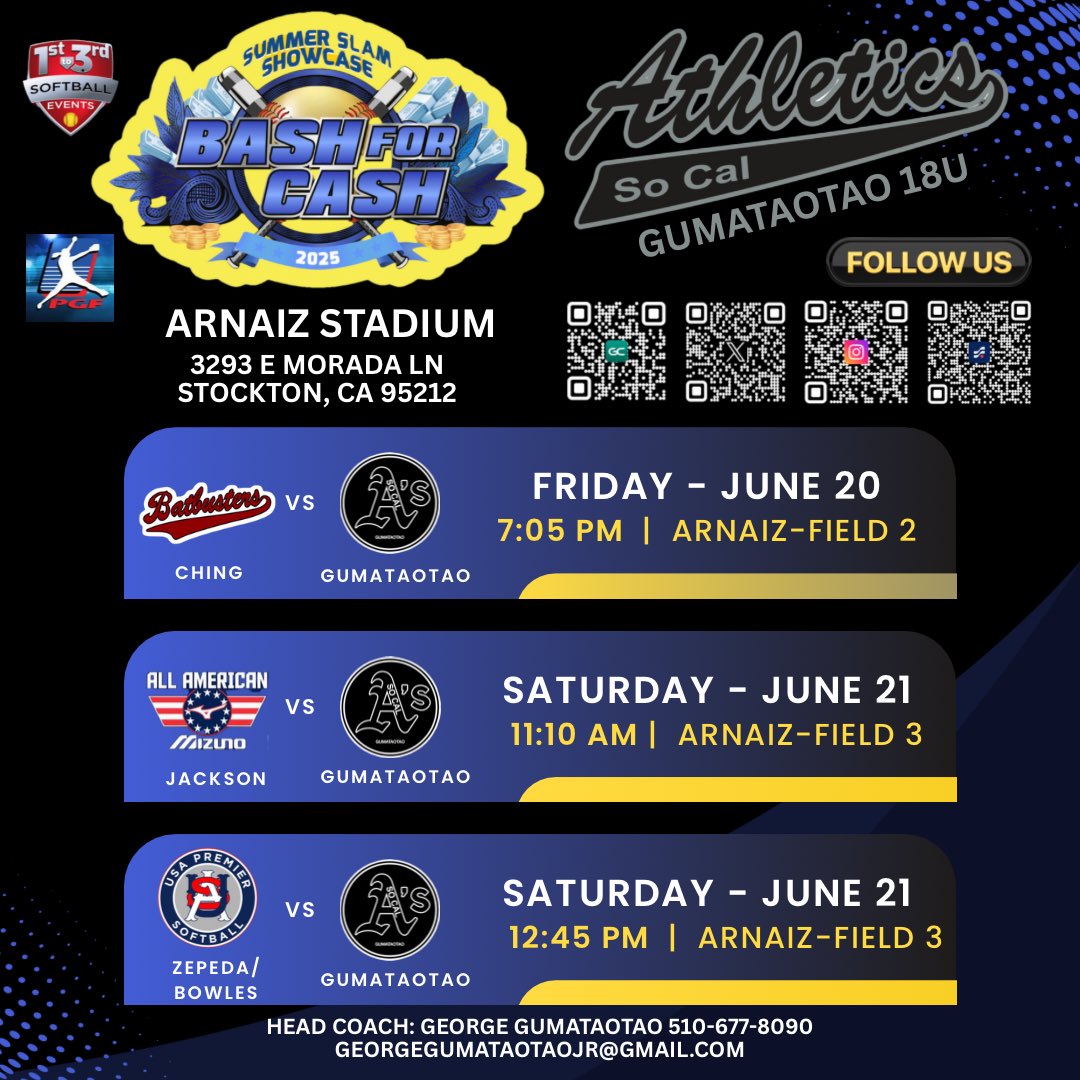 Summer Slam starts tonight! Come check us out at Arnaiz in Stockton, CA. Go A’s! <a href="/1stto3rdTourney/">1st to 3rd Softball</a> <a href="/PGFnetwork/">PGF</a> #summerslam2025 #LionsOnly🦁 #2025recruits #2026recruits #2027recruits