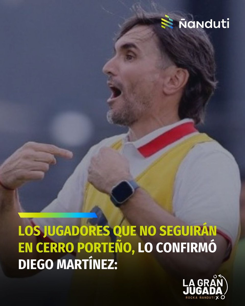 #Deportes  | Los jugadores que no seguirán en #CerroPorteño, lo confirmó Diego Martínez:

* Bruno Valdez.
* Alan Núñez.
* Daniel Rivas.
* Francisco Da Costa.
* Alan Soñora.
* Derlis Rodríguez. 

#Ñanduti #LaGranJugada