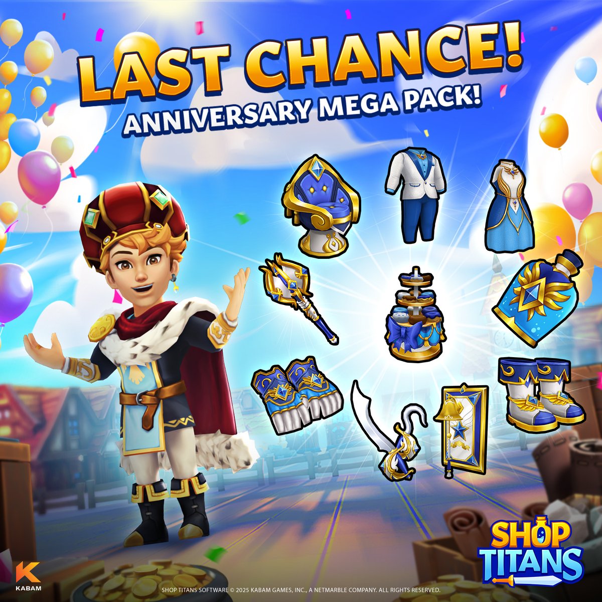 Shop Titans (@shoptitansgame) on Twitter photo Last Chance! Keep the Anniversary Party going with the special items in the Anniversary Mega Pack!
Grab it today on the #ShopTitans Web Store: gsght.com/c/xzfth7 Last Chance! Keep the Anniversary Party going with the special items in the Anniversary Mega Pack!
Grab it today on the #ShopTitans Web Store: gsght.com/c/xzfth7