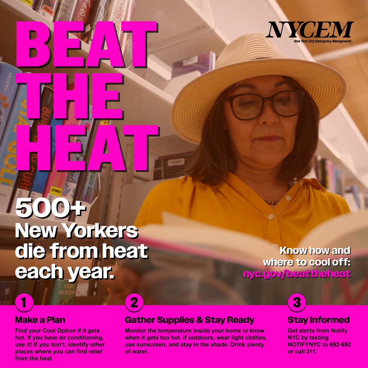 GenderEquityNYC's tweet photo. New Yorkers: A heat wave is headed our way, with temperatures expected to reach 100 degrees and above! 🔥

🧊 Visit a cooling center starting Sunday
💜  Check on your loved ones
🔗 Learn more: https://t.co/LZZmBMeyRp

#BeatTheHeat #EmergencyPreparedness #HeatSafety #NotifyNYC https://t.co/6jeJPCWrwR