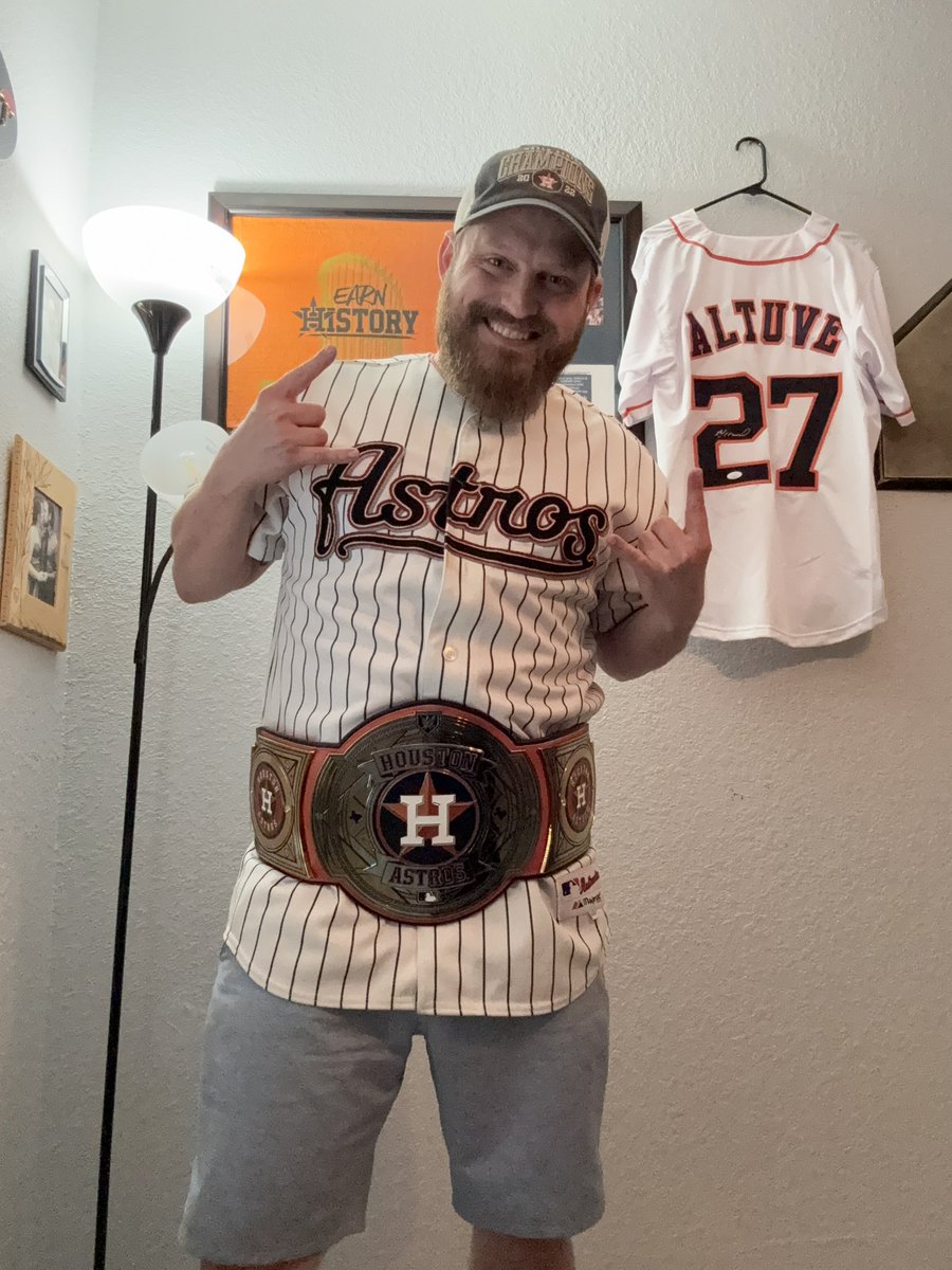 Correctly_Plain's tweet photo. I cannot even begin to express the love I have for my @astros @WWE belt. The origins of my love for this run deeper than I can express! https://t.co/rWPhmBRebS