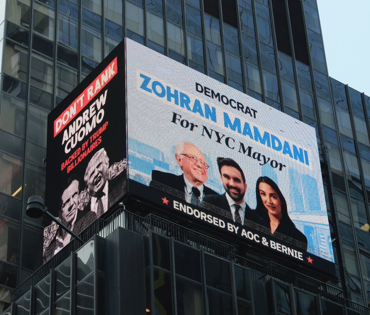 The Crossroads of the World calls out for Zohran for Mayor.