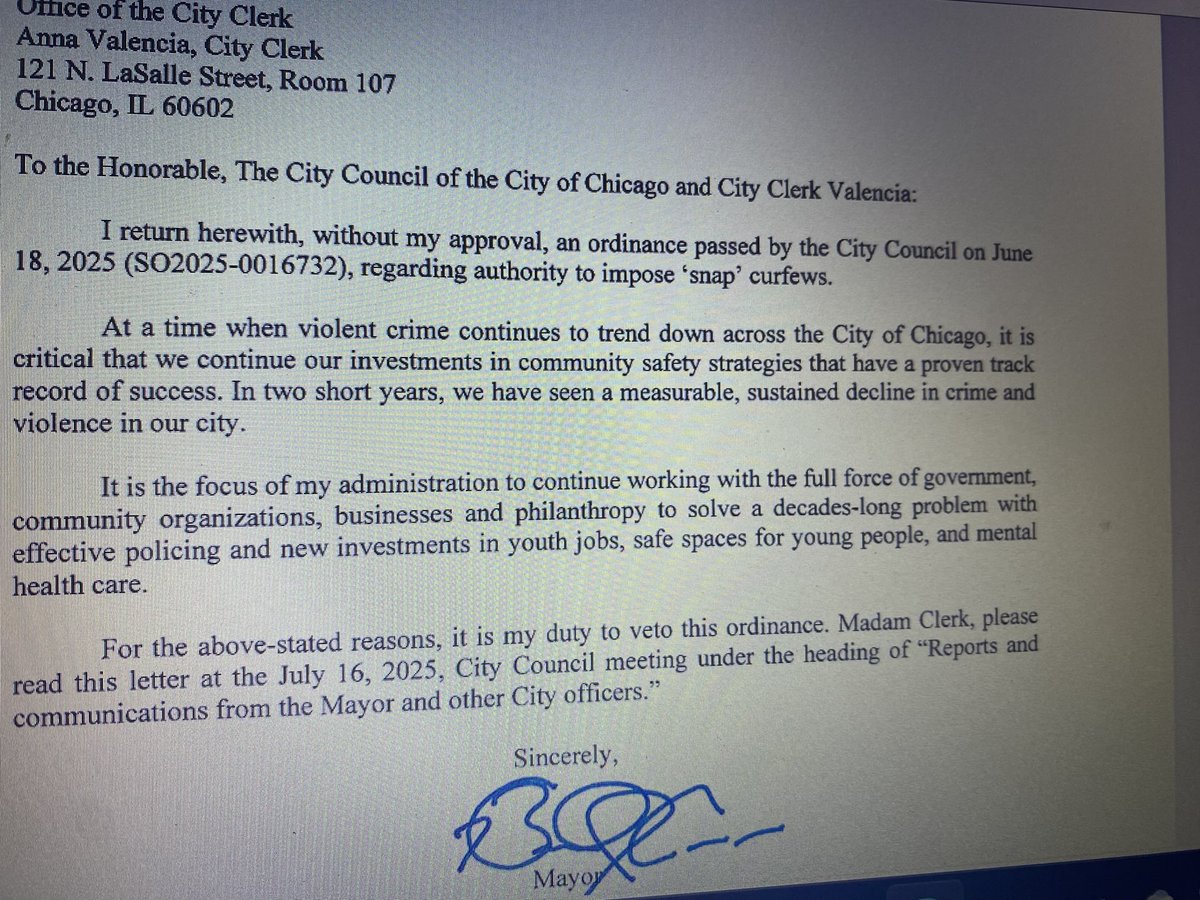 Mayor makes “Snap” curfew veto official - it now returns to city council where it doesn’t currently have votes to override