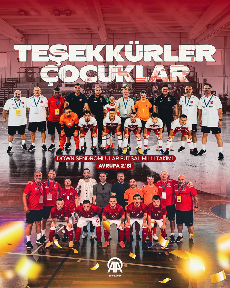 Gururluyuz 🇹🇷

Brezilya’da düzenlenen U23 Tekerlekli Sandalye Basketbol Dünya Şampiyonası’nda Dünya ikincisi olan U23 Milli Takımımızı ve
İtalya’da düzenlenen Uluslararası Açık Avrupa Şampiyonası’nda Avrupa ikinciliğini elde eden Down Sendromlular Futsal Milli Takımımızı yürekten
