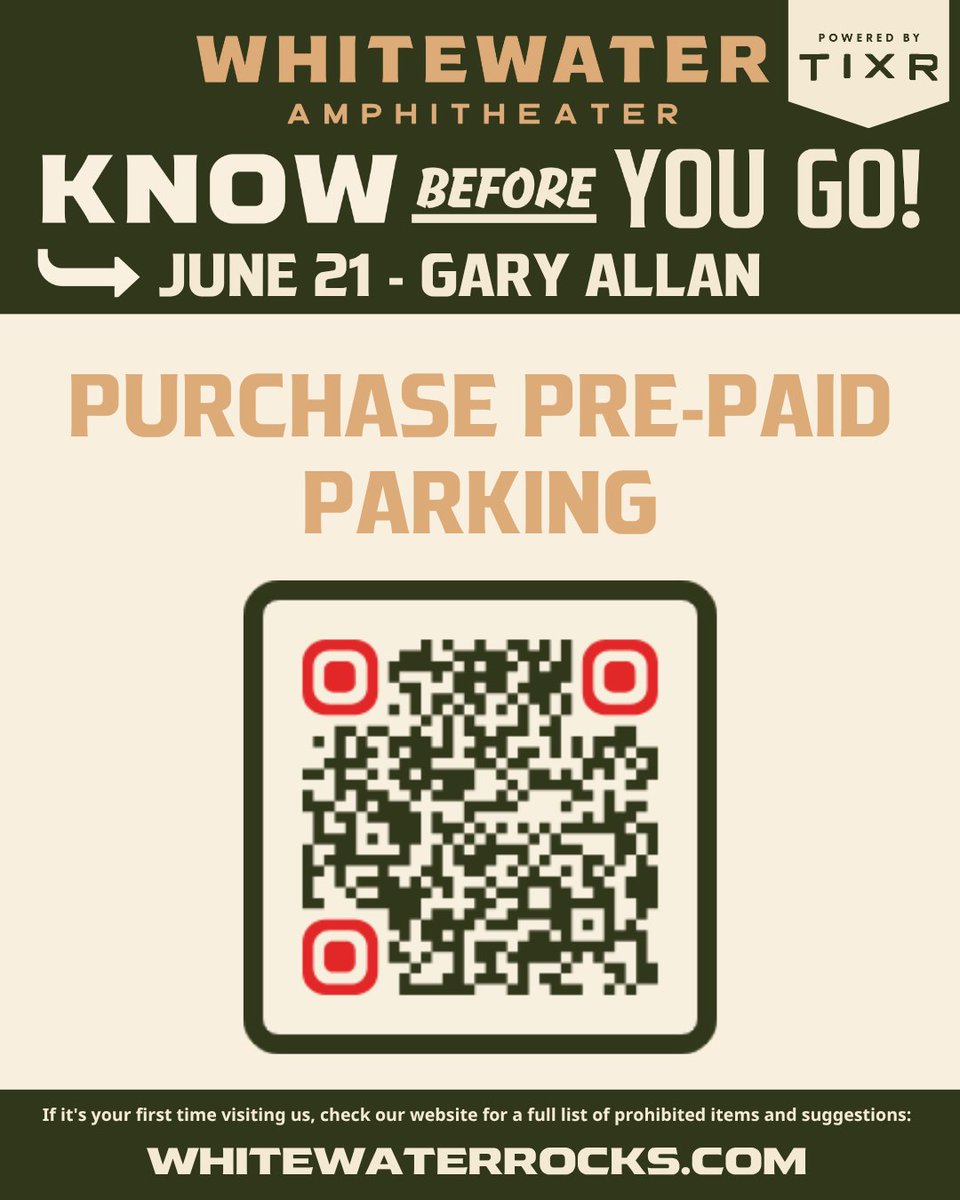 WhitewaterRocks's tweet image. See y'all this Saturday for @GaryAllan!
Need tickets? Get 'em at whitewaterrocks.com
🎟️Have your tickets pulled up in your Tixr account and ready to be scanned before you get here
🌊HYDRATE!!! We offer free water and cups at our Hydration Station in the Biergarten and will…