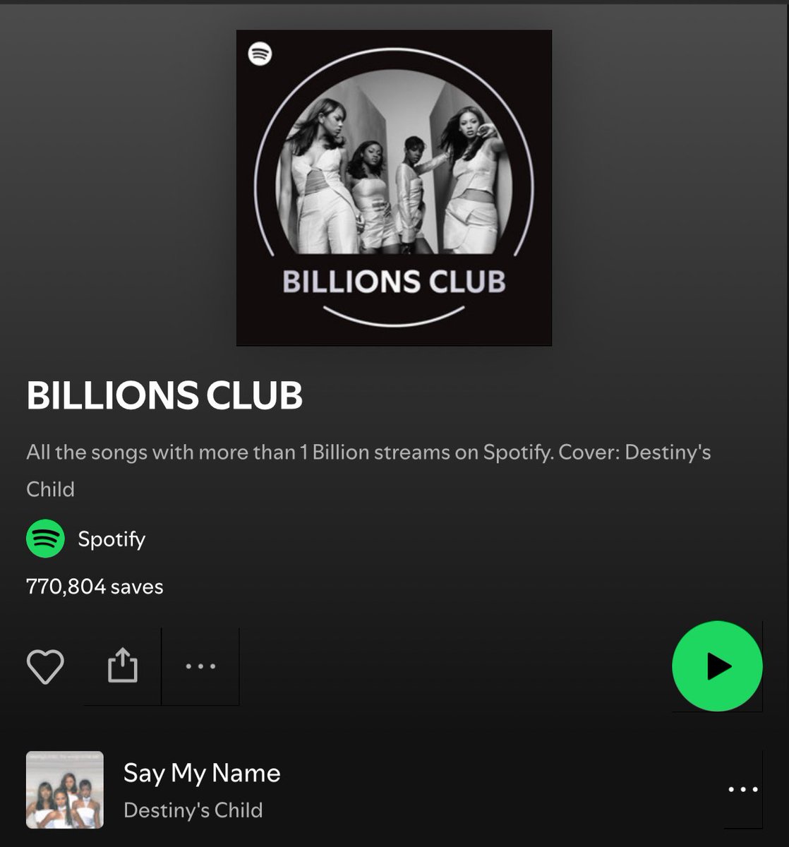 beycharts's tweet image. Destiny’s Child is now on the cover of Spotify’s “BILLIONS CLUB” playlist with their billionaire hit “Say My Name”.