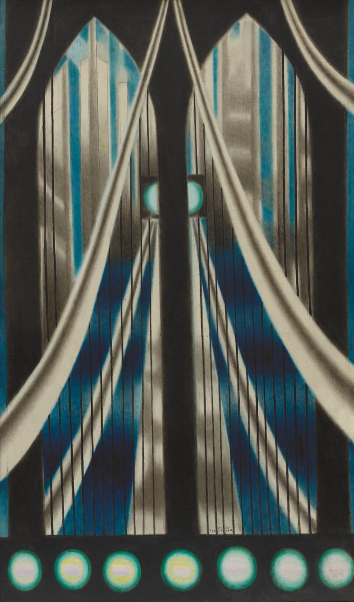 SFMOMA's tweet image. On the road to the weekend 🚗
Joseph Stella, who emigrated from Italy to New York in 1896, was fascinated by the bridge, which he saw as a "shrine containing all the efforts of the new civilization of America."
📍 See Stella's "Bridge" (1936) on Floor 2.