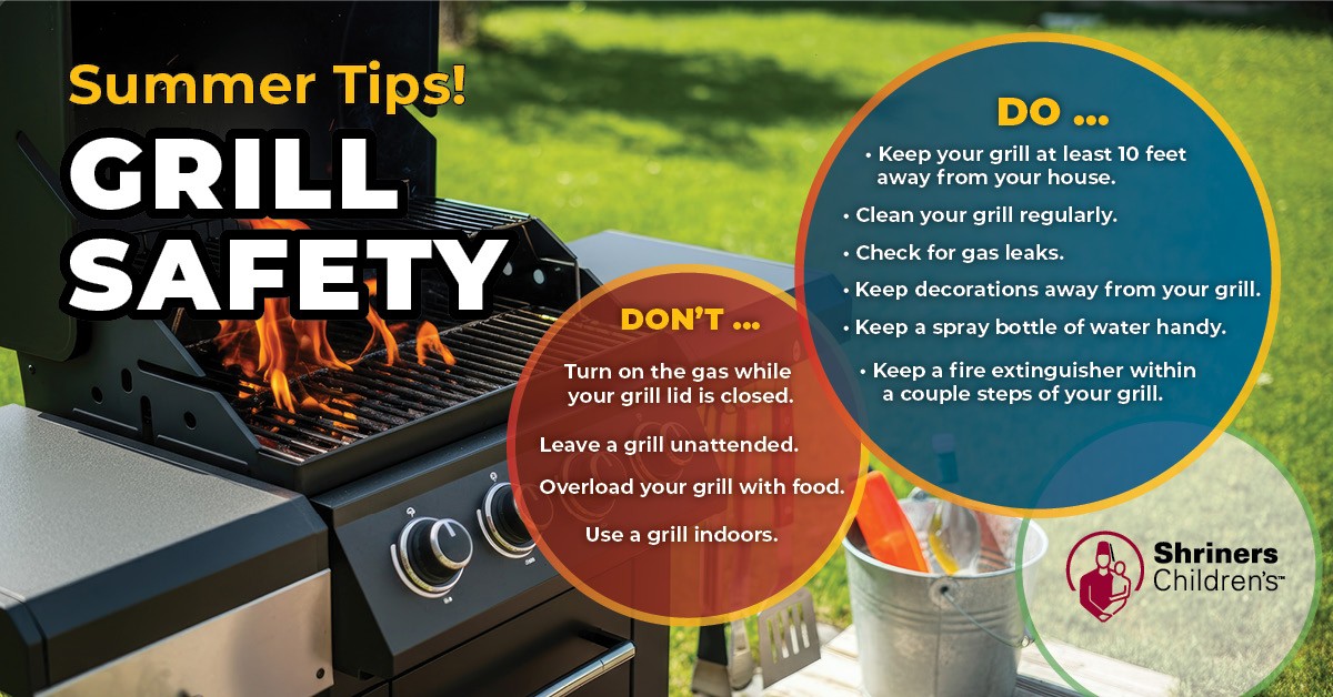 ShrinersBoston's tweet image. Cookouts are for fun, not fire risks. Keep little ones clear of hot grills and open flames! Remember to follow these tips from Shriners Children’s.
🍔 Only grown-ups by the grill
🍔 No running near fire
🍔 Keep it clean
shrinerschildrens.org/en/news-and-me…
#ShrinersChildrens #SummerSafety