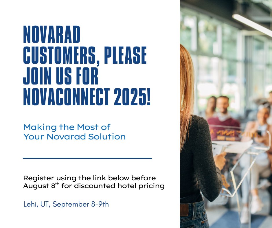 Our User Group is back in-person this year and we are excited to invite our customers to join us in Lehi, Utah to earn 12 CE credits. Please use the link below to learn more or to register.

MUST BE A NOVAPACS CUSTOMER TO ATTEND.

Register here: bit.ly/43VykDP