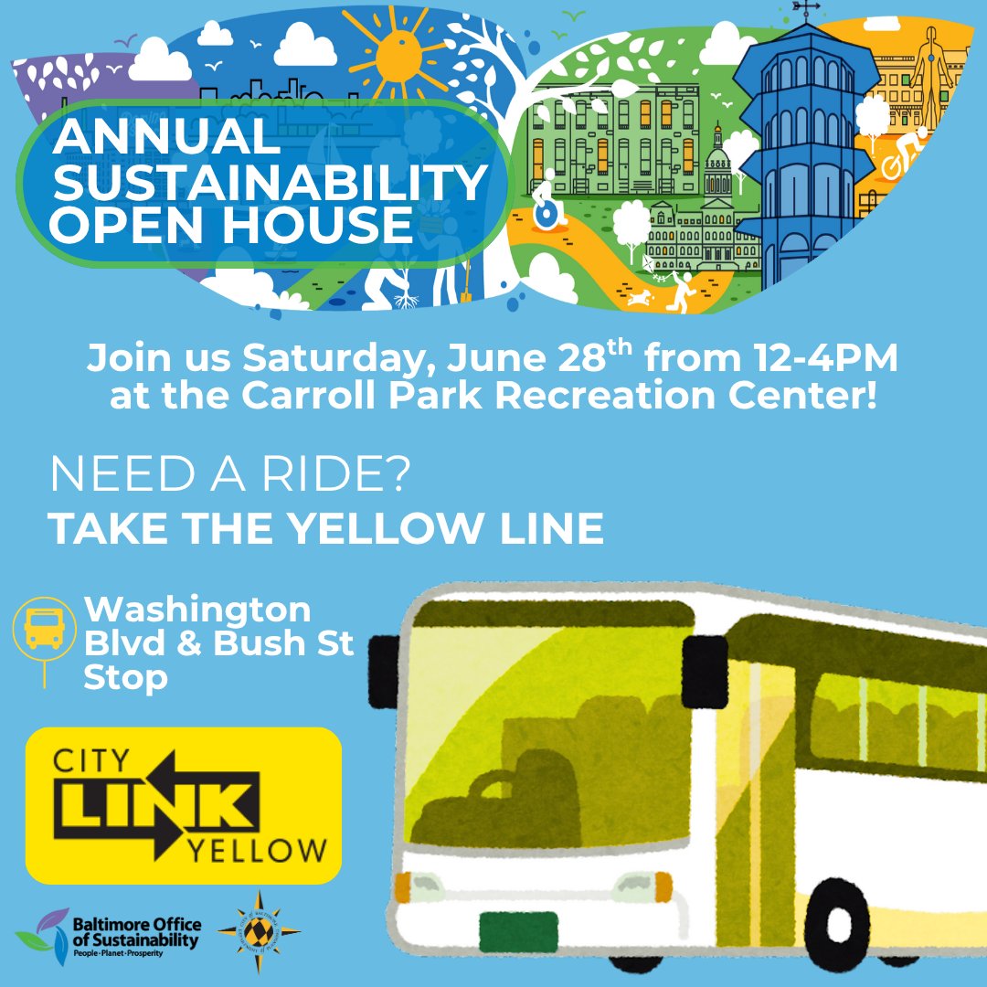 🌱 The Office of Sustainability's Annual Open House is almost here!

Need a ride? 🚌 Hop on the CityLink Yellow Line and get off at Washington Blvd &amp; Bush St.

We can’t wait to see you there!

🔗 Register now: ow.ly/WHFl50Weem0