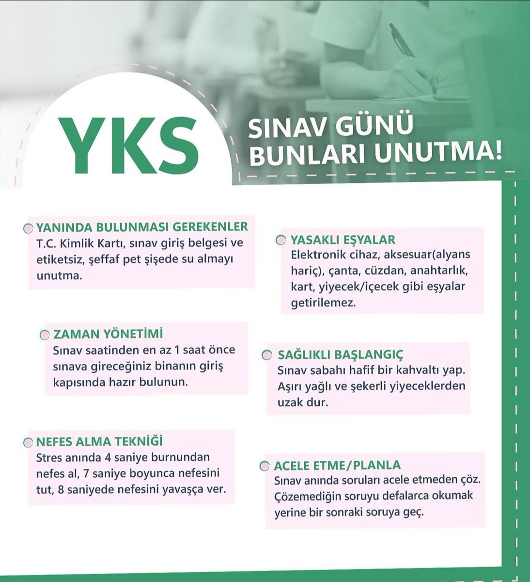 Değerli öğrencilerimiz, yıl boyunca gece gündüz demeden çabaladınız, çalıştınız, emek verdiniz. Şimdi de meyvesini alma zamanı. Dilerim Allah'tan emeklerinizin karşılığını katbekat alacağınız bir sınav olur. Hepinize başarılar dilerim🙏
#yks25 
#yks