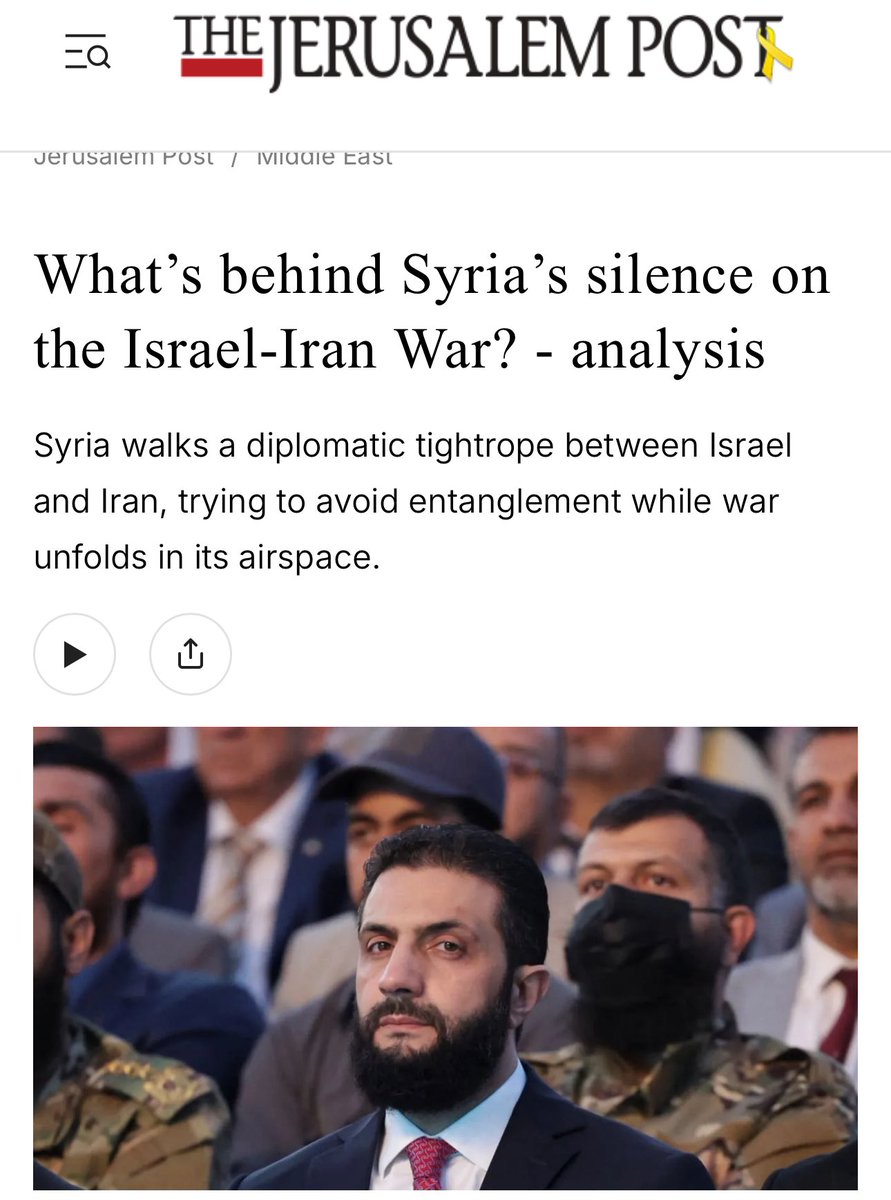 “What’s behind Syria’s silence on the Israel-Iran War?”

Complete loss of agency, total subservience to the West and Israel, and probably a dash of sectarian hatred