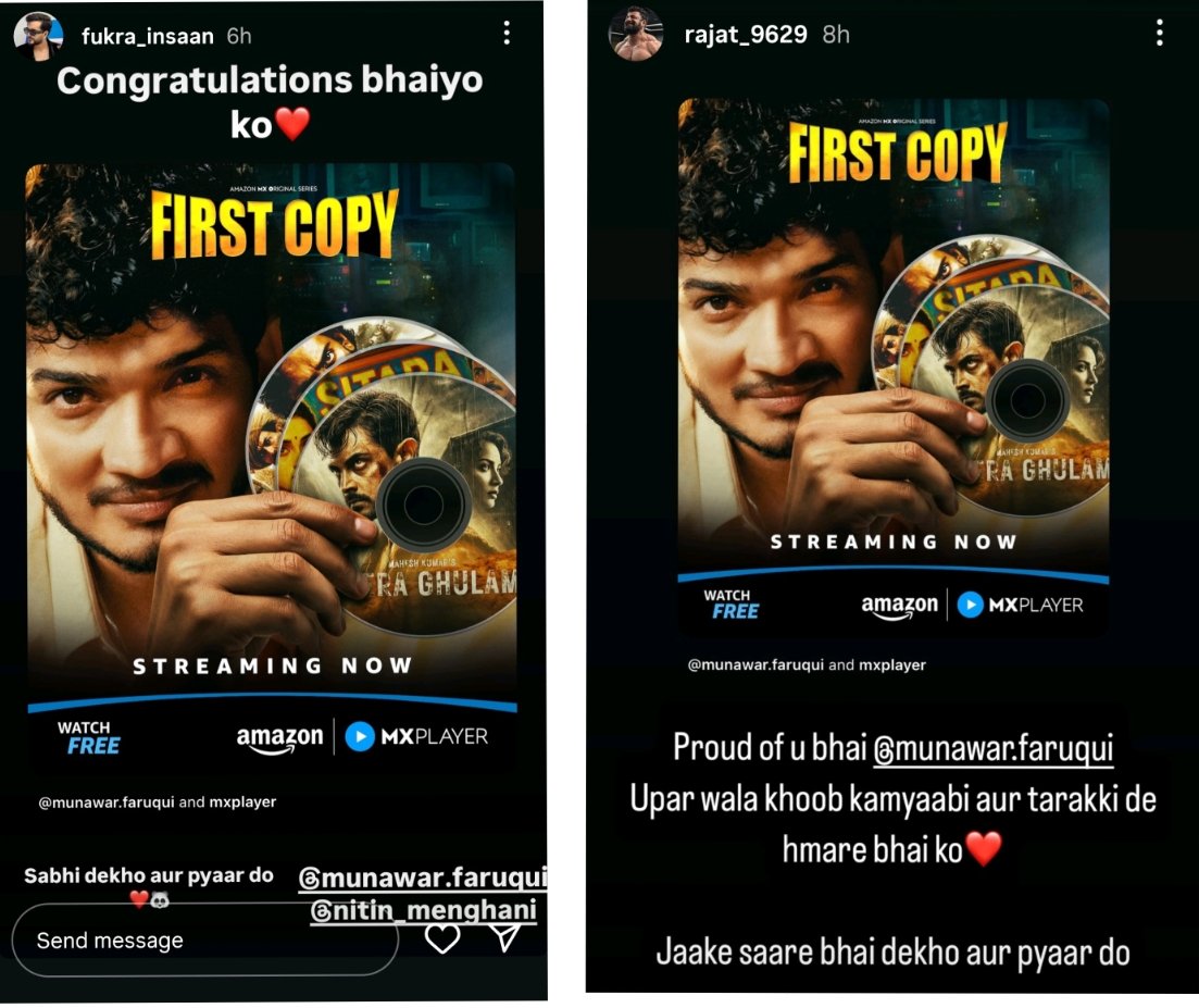Celebrity_Tak's tweet photo. Letest:- Biggboss and LockUp Winner Munawar Faruqui Ft #FristCopy Webseries Release In Amazon Mx Player π²
So @AbhishekMalhan4
and @rajat_9629 Share Insta Story' To Appreciate Munawar Faruqui Work π€― π π
#GorillaGang #RajatDalal
#AbhishekhMalhan #PandaGang
#MunawarFaruqui #MKJW #FukraInsaan #AshiSingh #PandaGang