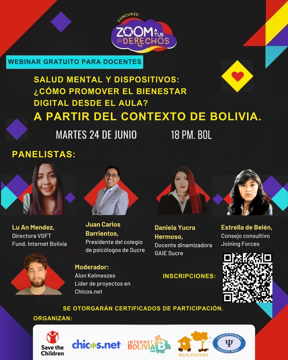 ¡Llegó el momento de BOLIVIA!

En el marco del concurso @zoomatusderechos todas las y los docentes de Unidades Educativas están invitados a este WEBINAR GRATUITO.

Inscripciones ✍️
us02web.zoom.us/webinar/regist…

#webinargratuito