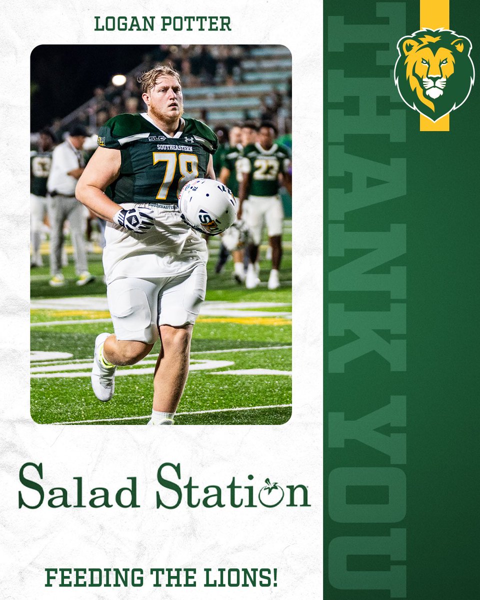 <a href="/Coach_Scelfo/">Frank Scelfo</a> and <a href="/LionUpFootball/">Southeastern Football</a> want to Thank Salad Station for their support and generosity! 

#OurTownOurTeam | #GetintheGame | #TheStandard | #LionUp