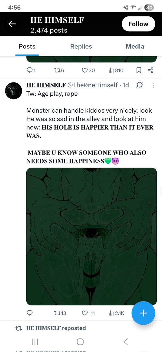 dino.⠀

This guy is posting disgusting stuff such as a*ep*ay and r*pe. People like him make me sick to my stomach, I dislike when others post accounts like this on TL, and 27 of my mutuals are following this account. Please fix it. Report and block this guy!