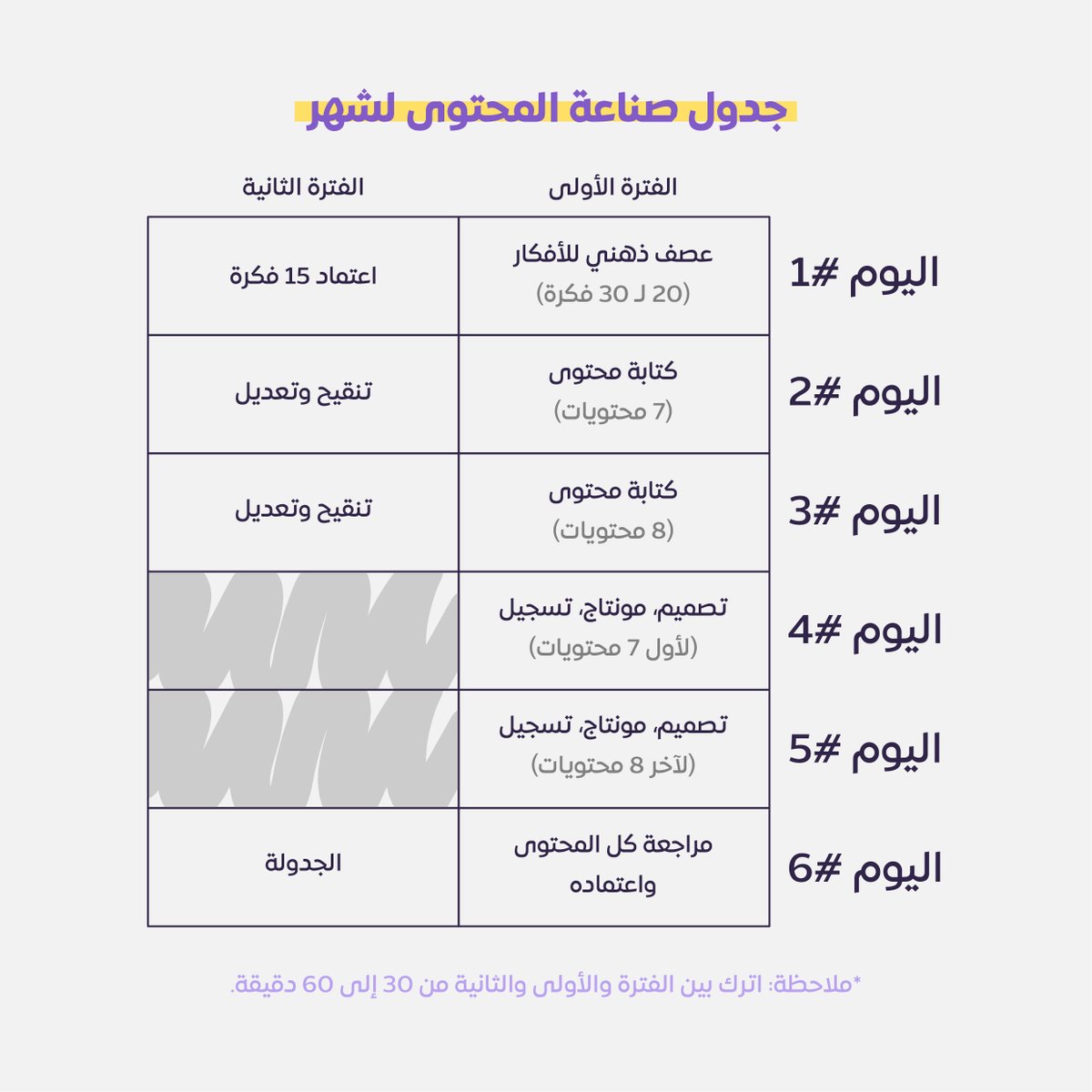 هذا جدولي اللي أستخدمه بصناعة محتواي لشهر كامل 👇
احفظ البوست عشان ترجع له في وقت صناعتك لمحتواك