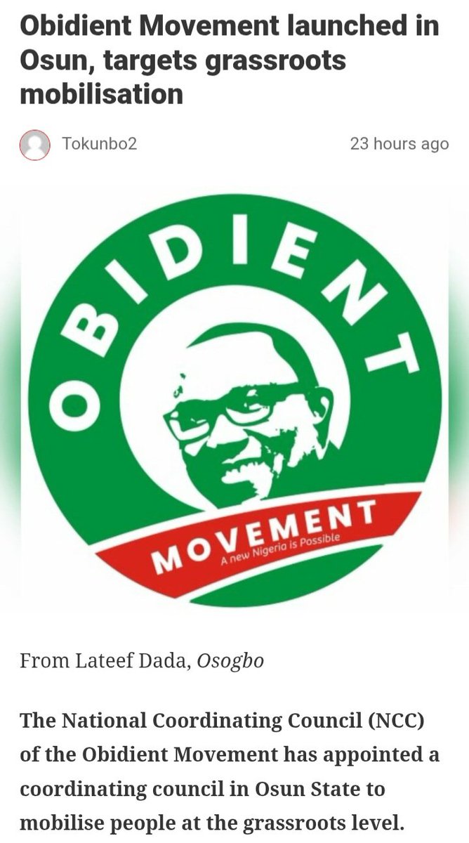 Osun State has witnessed the launch of the Obidient Movement, a grassroots mobilization initiative aimed at deepening citizen participation and promoting transparency across the state.