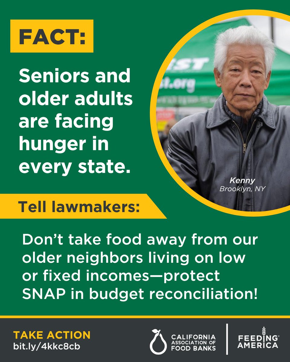 Seniors are facing hunger in every state — and #SNAP is a vital lifeline. But Congress is proposing historic cuts that would take food off their tables.

Tell your lawmakers: #ProtectSNAP. Protect our older neighbors!
Take Action Now! 👉 bit.ly/4kkc8cb
