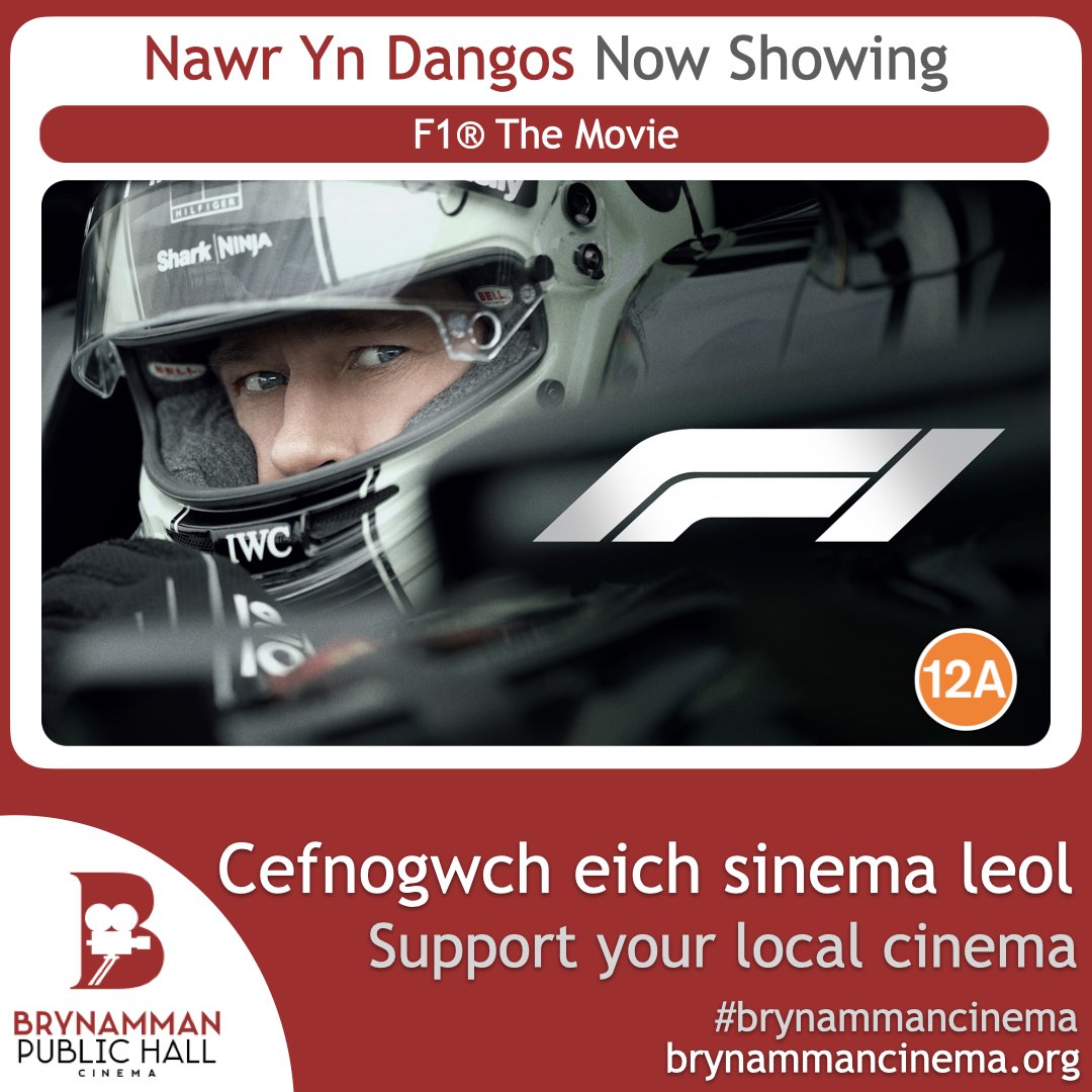 Dydd Mercher / Wednesday

Screen 1
#F1TheMovie (12A) 7pm [NEW]

Screen 2
#Elio (PG) 4:15pm
#Protein (18) 7:30pm

brynammancinema.org