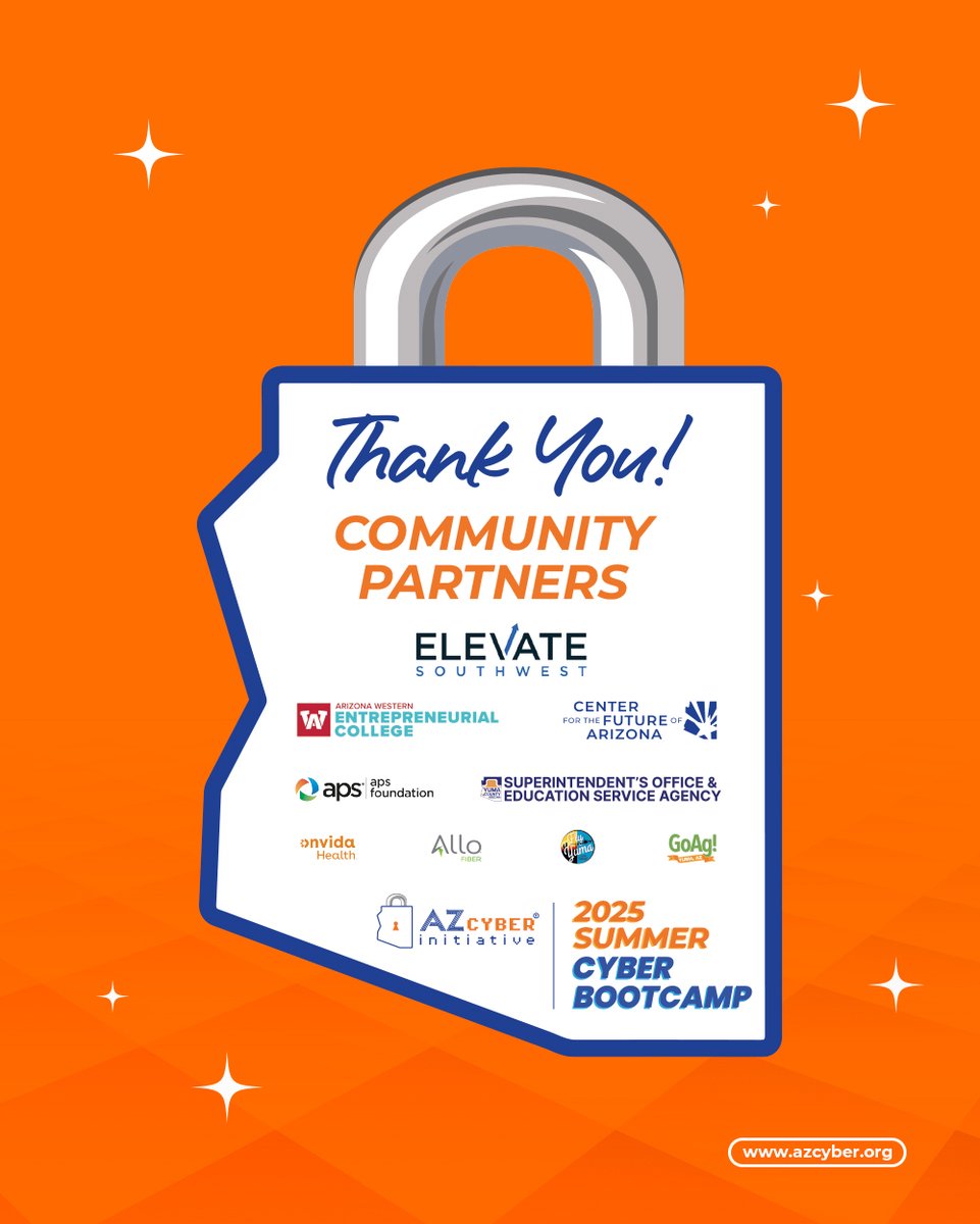 az_cyber's tweet image. Immense gratitude today for our partners! Together, we're empowering Arizona's youth to be the future of cybersecurity. Thank you for igniting potential at our 2025 Summer Cyber Bootcamp! #AZCyber #CommunityPartnership #CollectiveImpact #Cybersecurity #STEMeducation
