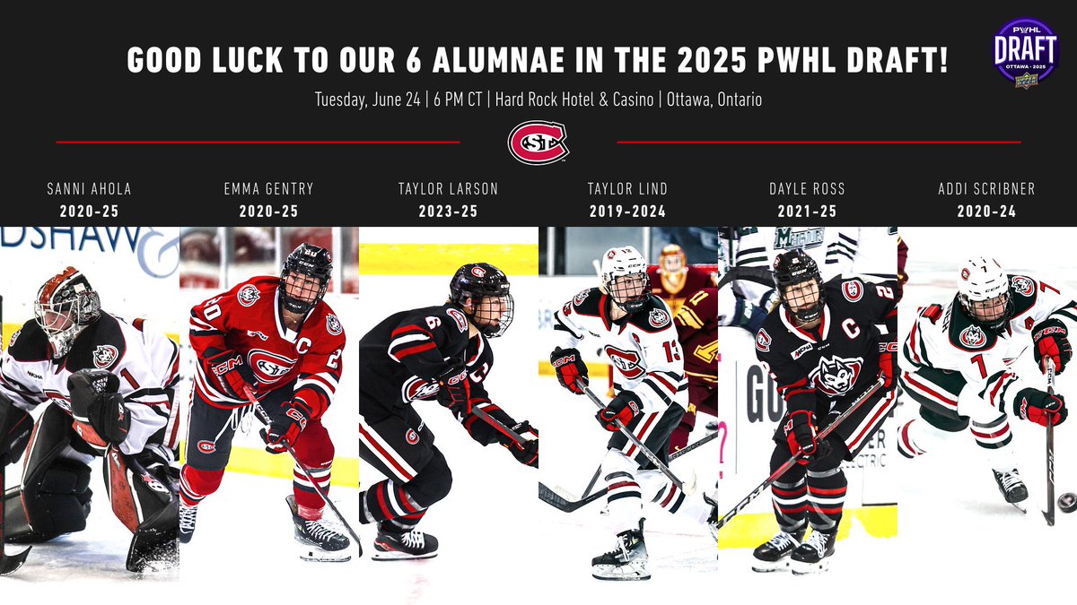 𝐆𝐨𝐨𝐝 𝐋𝐮𝐜𝐤 𝐢𝐧 𝐭𝐡𝐞 𝐃𝐫𝐚𝐟𝐭‼️

We wish the best of luck to our 6️⃣ alumnae who have entered the <a href="/thepwhlofficial/">PWHL</a> Draft 🤩

We are so proud of each of you and are excited to follow your journeys to becoming the next #ProHuskies 👏

#HuskyHockey 🏒 | #GoHuskies 🐾
