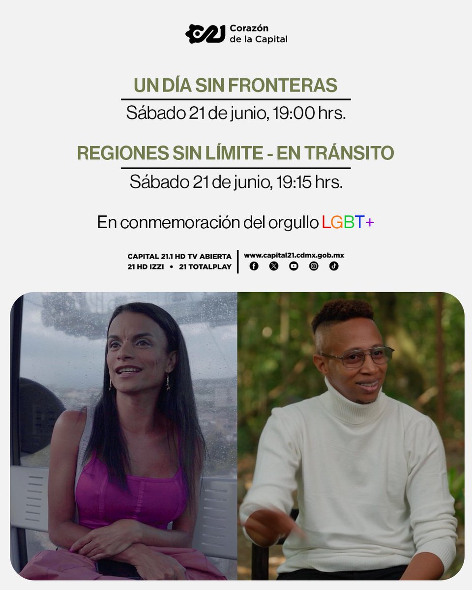 📺 Desde la televisión pública conmemoramos el Mes del Orgullo con una programación especial que celebra la diversidad, el amor y la libertad. 🏳️‍⚧️🏳️‍🌈

Este sábado, no te pierdas los relatos que abrazan las luchas de las identidades diversas:
🌈 Un día sin fronteras
🌈 Regiones sin