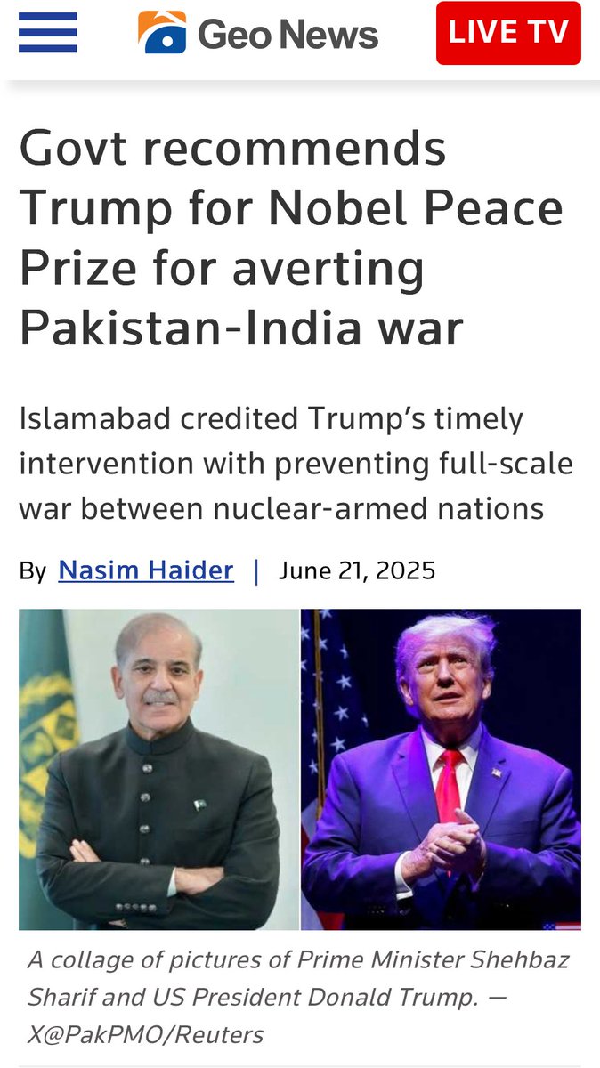 For weeks, Pakistani media kept claiming that they have defeated India in an armed conflict. Now, the government wants to nominate Trump for Noble Peace Prize for intervening between the two countries.